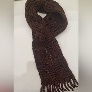 Women winter Scarf Handmade Brown with some shiny gold color.